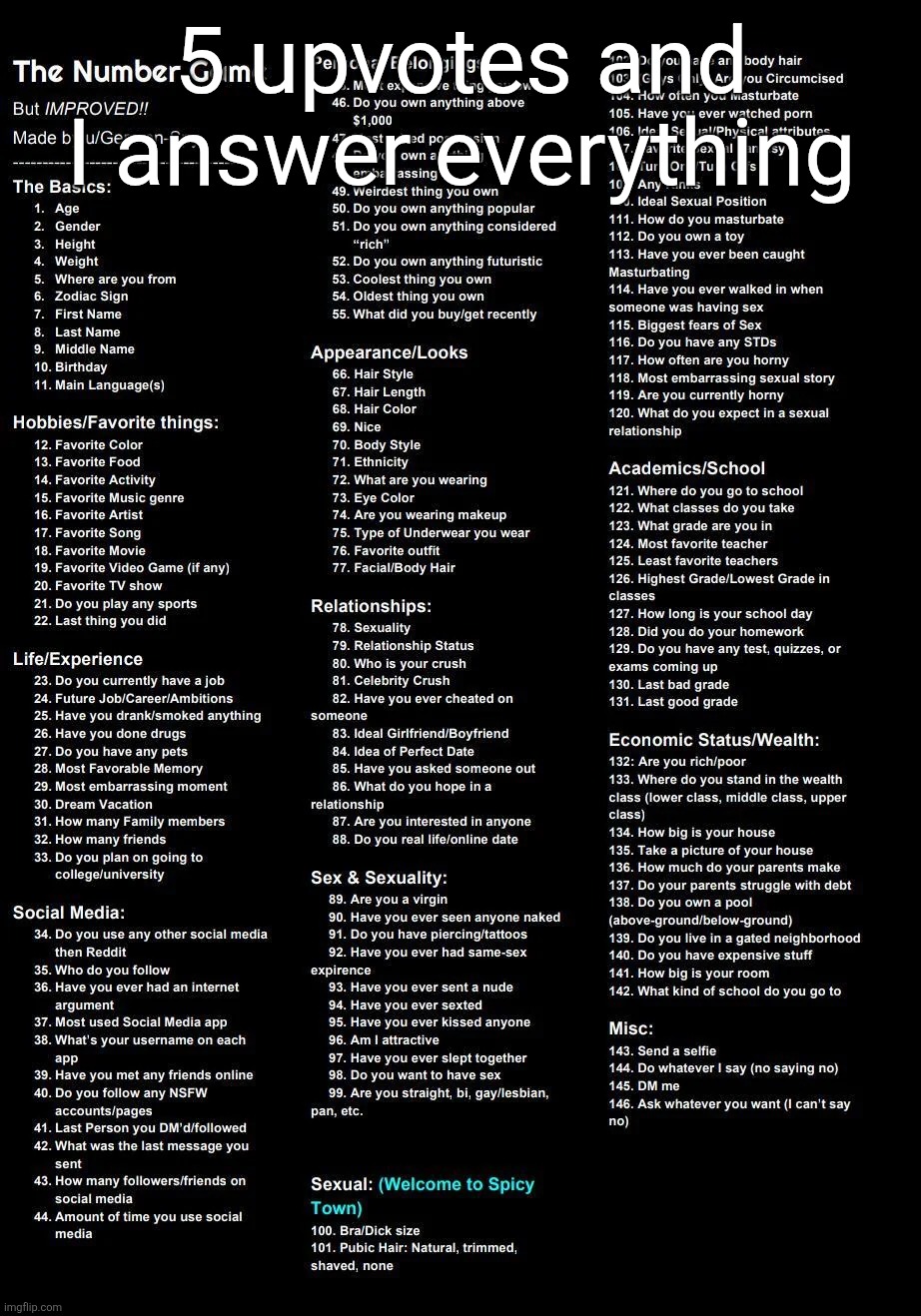 The Number Game | 5 upvotes and I answer everything | image tagged in the number game | made w/ Imgflip meme maker