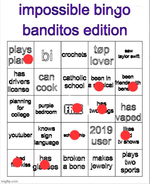 banditos impossible bingo 3 | image tagged in banditos impossible bingo 3 | made w/ Imgflip meme maker