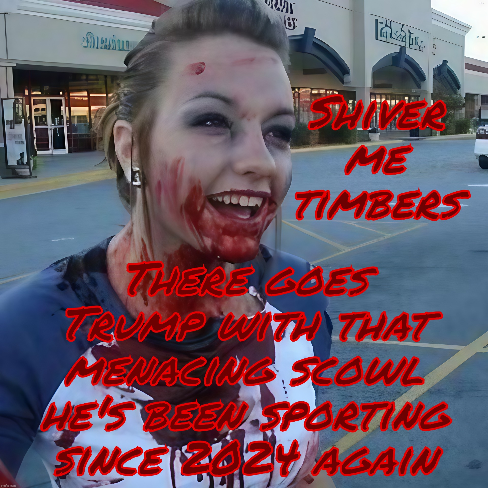 That grrrrr face Trump has been making since his mugshot, edgelord alert on max,,, | Shiver me timbers; There goes
Trump with that
menacing scowl
he's been sporting
since 2024 again | image tagged in bloody psycho,trump scowl pose,strike a pose,edgelord alert,shiver me timbers,every breath you fake | made w/ Imgflip meme maker