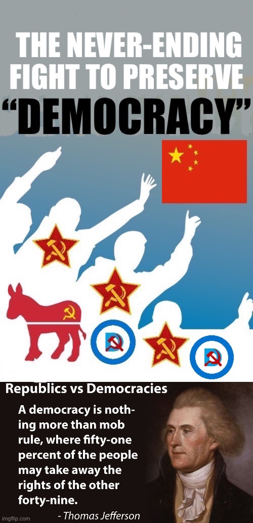 This is what they really mean when they say that they’re “protecting democracy” from Trump and M.A.G.A…. | image tagged in political meme,democracy,communism,constitutional republic | made w/ Imgflip meme maker