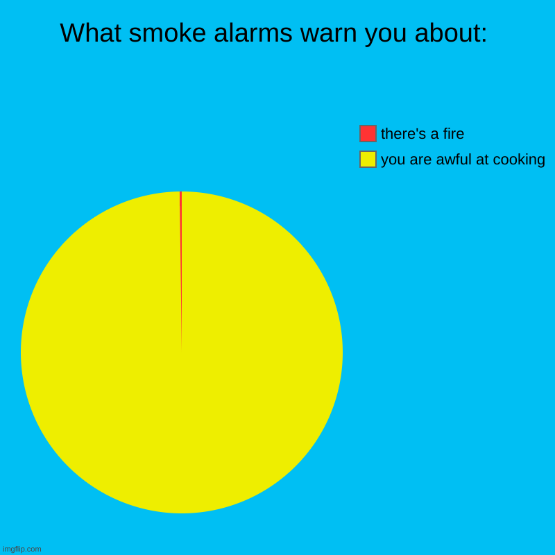 What smoke alarms warn you about: | you are awful at cooking, there's a fire | image tagged in charts,pie charts | made w/ Imgflip chart maker