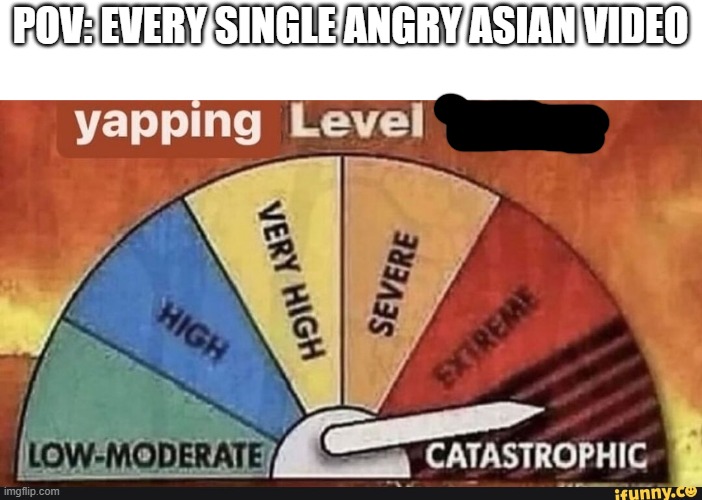 Every video, but their good tho | POV: EVERY SINGLE ANGRY ASIAN VIDEO | image tagged in yapping level today,angry asian,youtuber,youtube | made w/ Imgflip meme maker