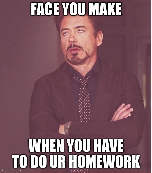 comment egg | FACE YOU MAKE; WHEN YOU HAVE TO DO UR HOMEWORK | image tagged in memes,face you make robert downey jr | made w/ Imgflip meme maker