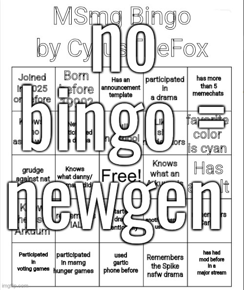 MSMG bingo by CyrusTheFox | no bingo = newgen | image tagged in msmg bingo by cyrusthefox | made w/ Imgflip meme maker