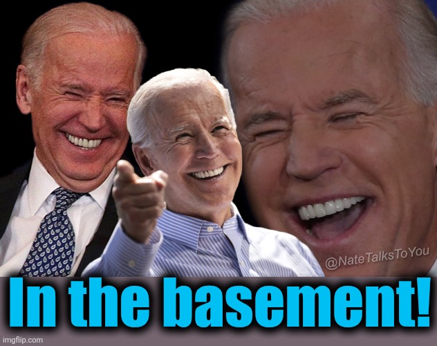 Joe Biden Laughing | In the basement! | image tagged in joe biden laughing | made w/ Imgflip meme maker
