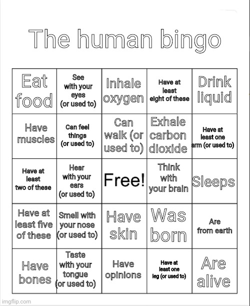 The human bingo Blank Meme Template