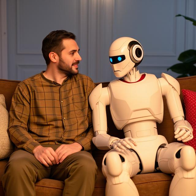 Man and Robot on Couch Blank Meme Template