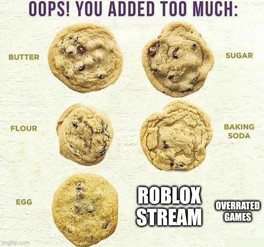 Oops, You Added Too Much | OVERRATED GAMES; ROBLOX STREAM | image tagged in oops you added too much | made w/ Imgflip meme maker
