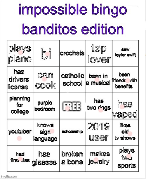 banditos impossible bingo 3 | image tagged in banditos impossible bingo 3 | made w/ Imgflip meme maker