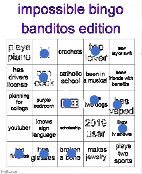 friends with benefits iz crazy fam☠?? | image tagged in banditos impossible bingo 3 | made w/ Imgflip meme maker