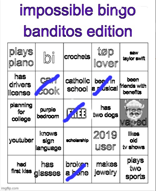 banditos impossible bingo 3 | image tagged in banditos impossible bingo 3,msmg | made w/ Imgflip meme maker