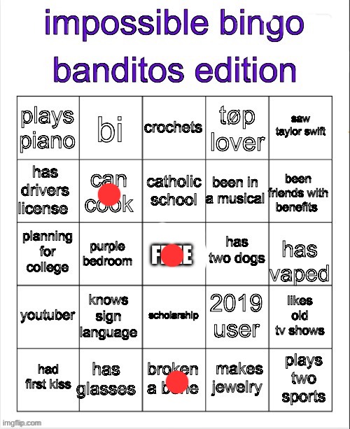banditos impossible bingo 3 | made w/ Imgflip meme maker
