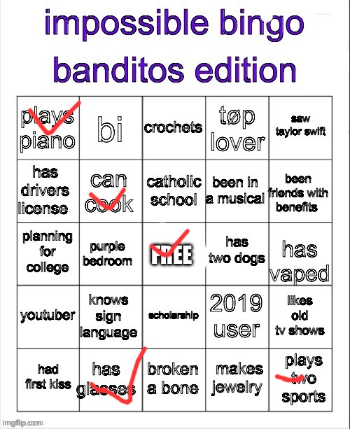 banditos impossible bingo 3 | image tagged in banditos impossible bingo 3 | made w/ Imgflip meme maker