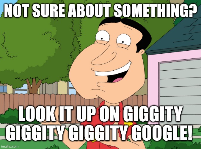 Quagmire Family Guy | NOT SURE ABOUT SOMETHING? LOOK IT UP ON GIGGITY GIGGITY GIGGITY GOOGLE! | image tagged in quagmire family guy | made w/ Imgflip meme maker