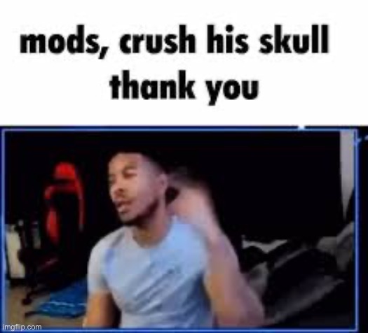 Mods, crush his skull. Thank you. | image tagged in mods crush his skull thank you | made w/ Imgflip meme maker