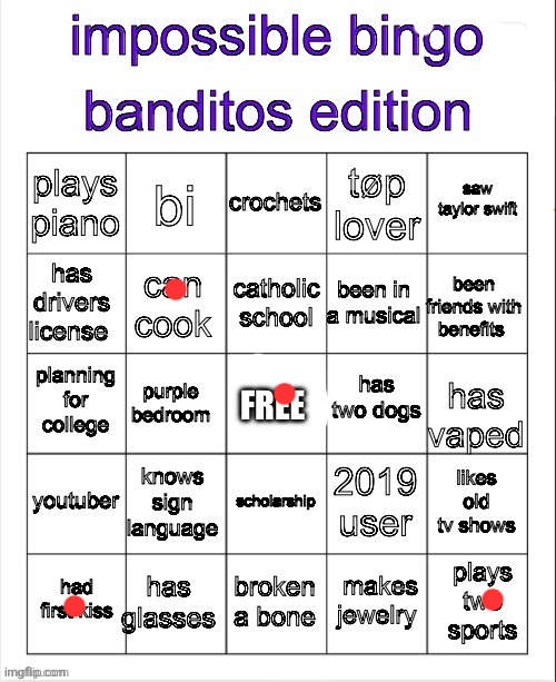 banditos impossible bingo 3 | image tagged in banditos impossible bingo 3 | made w/ Imgflip meme maker