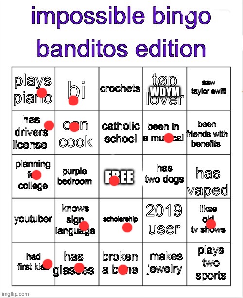 I never get bingos bro | WDYM | image tagged in banditos impossible bingo 3 | made w/ Imgflip meme maker