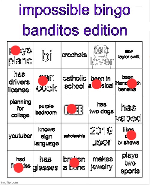 banditos impossible bingo 3 | image tagged in banditos impossible bingo 3 | made w/ Imgflip meme maker