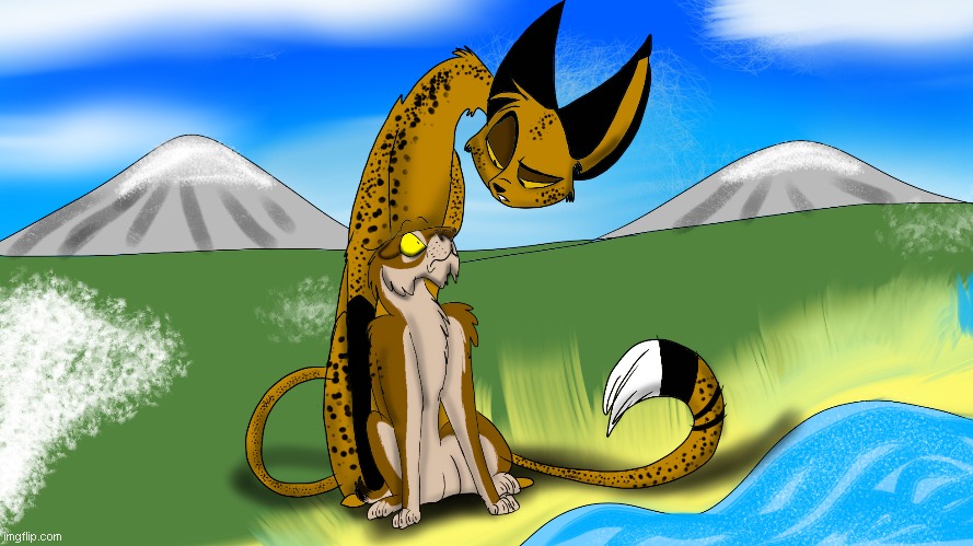 this giant prehistoric cheetah will gave a scimitar toothed cat a zoophobia | image tagged in paleomeme,cheetah,homotherium,funny,parody,pleistocene | made w/ Imgflip meme maker
