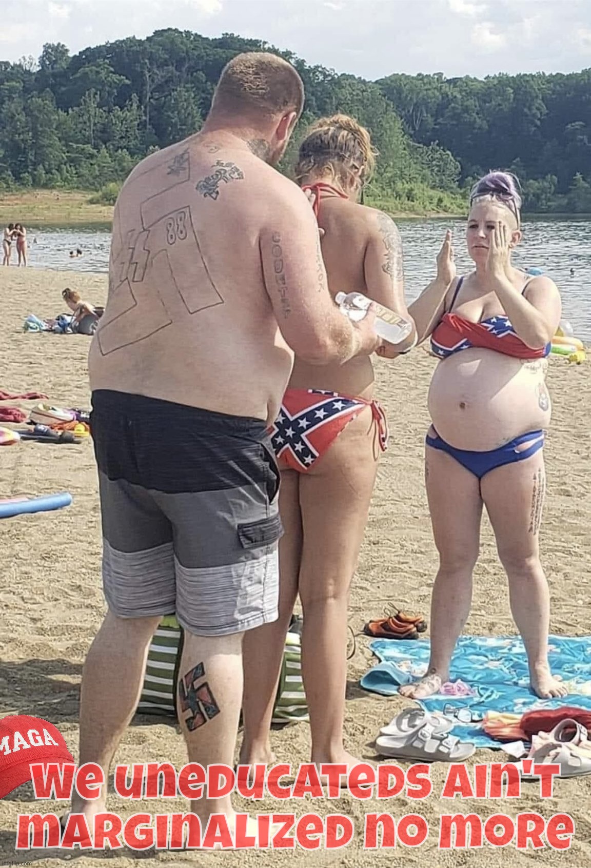 Exploiting a marginalized demographic to garner votes | We uneducateds ain't
marginalized no more | image tagged in neo-nazi trailer trash,it's a certain demographic,republiklans love them,vote for me and i'll set you ree,magats | made w/ Imgflip meme maker