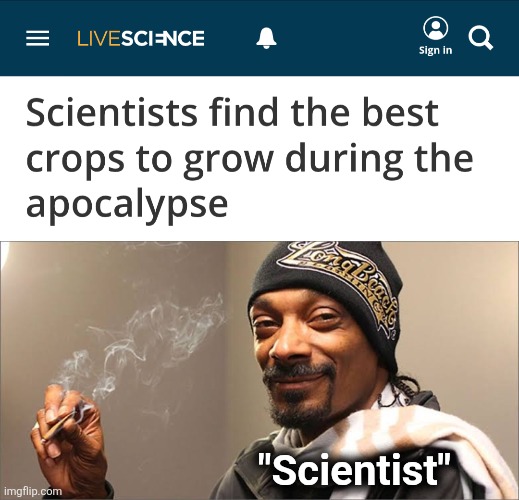"Scientist" | image tagged in snoop dog high,memes,crops,apocalypse,weed,research | made w/ Imgflip meme maker
