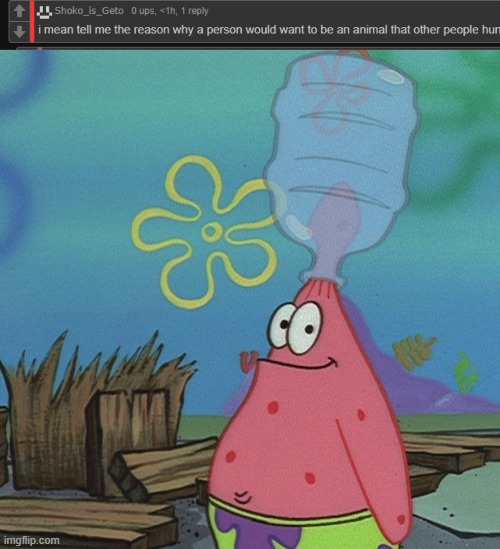 good fucking lord. | image tagged in patrick head stuck in bottle dumb | made w/ Imgflip meme maker