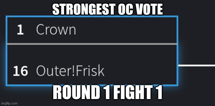 who would win between crown and outerfrisk? I will reveal their abilities in the comments. VOTE TO SAVE. | STRONGEST OC VOTE; ROUND 1 FIGHT 1 | made w/ Imgflip meme maker