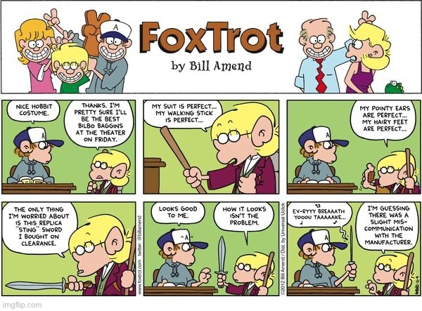 image tagged in comics,foxtrot,hobbit,sword,sting | made w/ Imgflip meme maker