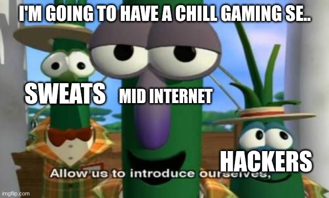 Of course bro | I'M GOING TO HAVE A CHILL GAMING SE.. SWEATS; MID INTERNET; HACKERS | image tagged in allow us to introduce ourselves | made w/ Imgflip meme maker