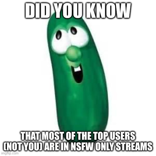 Iceu did you know abt this? | DID YOU KNOW; THAT MOST OF THE TOP USERS (NOT YOU) ARE IN NSFW ONLY STREAMS | image tagged in larry the cucumber did you know | made w/ Imgflip meme maker