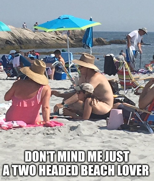 DON'T MIND ME JUST A TWO HEADED BEACH LOVER | made w/ Imgflip meme maker