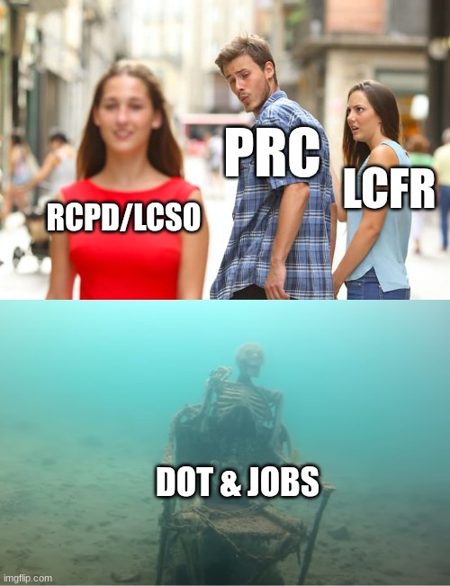 ERLC | PRC; LCFR; RCPD/LCSO; DOT & JOBS | image tagged in memes,distracted boyfriend,swimming pool kids | made w/ Imgflip meme maker