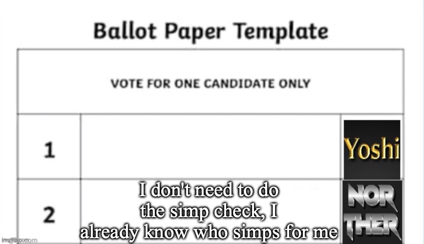 We all know it | I don't need to do the simp check, I already know who simps for me | image tagged in yoshi x norther shared temp | made w/ Imgflip meme maker
