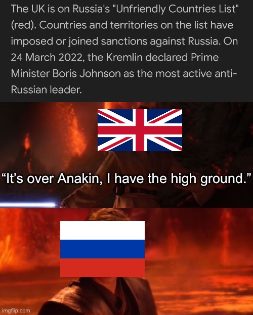 This is the good type of political memes. The politics stream should take notes. | “It’s over Anakin, I have the high ground.” | image tagged in it's over anakin i have the high ground | made w/ Imgflip meme maker