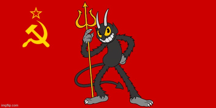 Soviet devil | image tagged in ussr flag,devil,communism | made w/ Imgflip meme maker