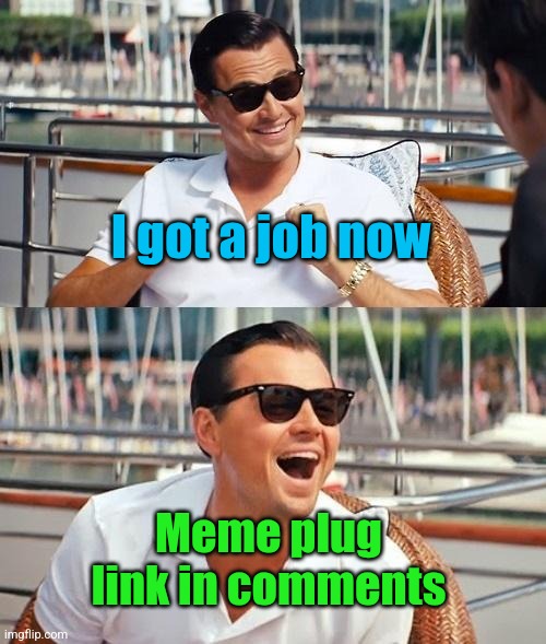 Got one way faster than Shinobii L | I got a job now; Meme plug link in comments | image tagged in memes,leonardo dicaprio wolf of wall street,job,lets go,nice,now what | made w/ Imgflip meme maker