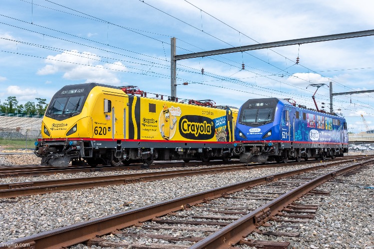 Oh my god, Amtrak has crayola wraps now on locomotives 620 and 621 | made w/ Imgflip meme maker