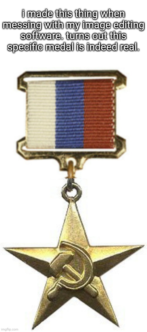 i made this thing when messing with my image editing software. turns out this specific medal is indeed real. | made w/ Imgflip meme maker