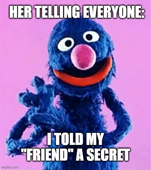 HER TELLING EVERYONE:; I TOLD MY "FRIEND" A SECRET | image tagged in sesame street | made w/ Imgflip meme maker