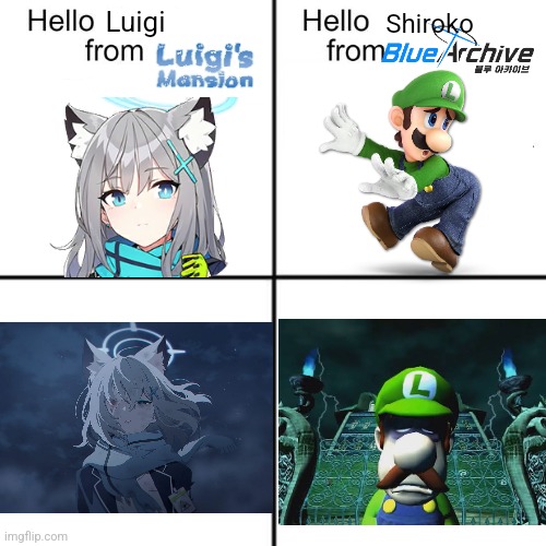 hello person from | Luigi; Shiroko | image tagged in hello person from | made w/ Imgflip meme maker