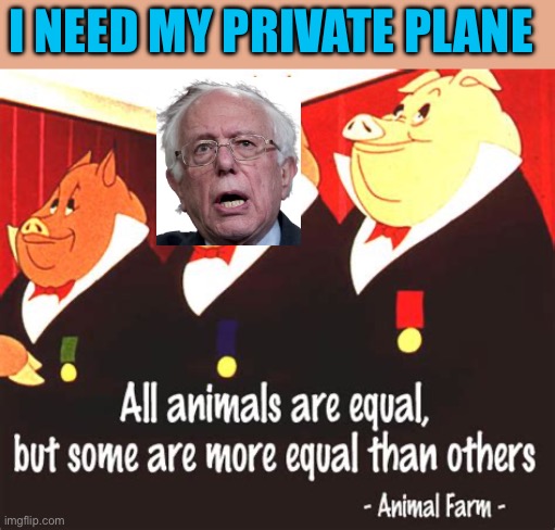 Bernie the Hypocrite | I NEED MY PRIVATE PLANE | image tagged in gifs,democrats,hoax,bernie sanders,animal farm,hypocrite | made w/ Imgflip meme maker