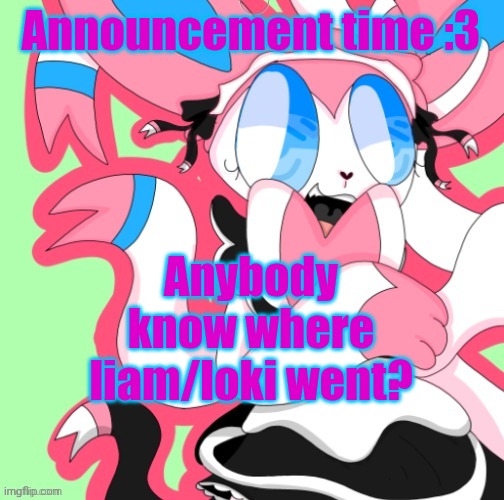 Alex Maid | Announcement time :3; Anybody know where liam/loki went? | image tagged in alex maid | made w/ Imgflip meme maker