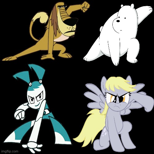 Top 4 characters epic poses | image tagged in mylittlepony,my life as a teenage robot,johnny test,we bare bears | made w/ Imgflip meme maker
