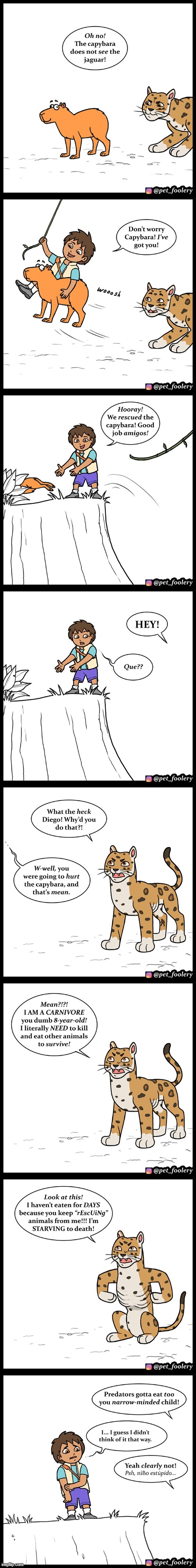image tagged in capybara,jaguar,go diego go,rescue,carnivore,oof | made w/ Imgflip meme maker