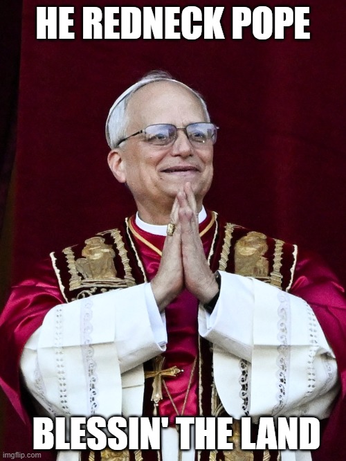 Pope Leo XIV | HE REDNECK POPE; BLESSIN' THE LAND | image tagged in pope leo xiv | made w/ Imgflip meme maker