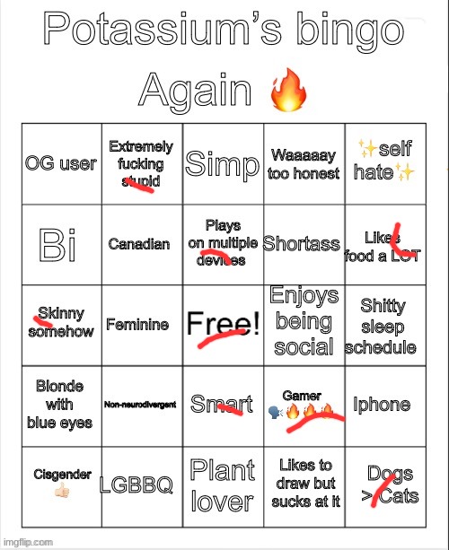 Potassium Bingo V4 | image tagged in potassium bingo v4 | made w/ Imgflip meme maker