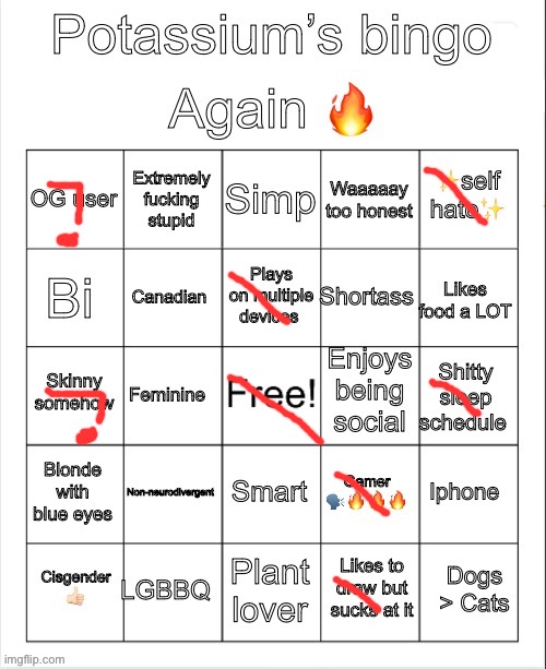 Potassium Bingo V4 | image tagged in potassium bingo v4 | made w/ Imgflip meme maker
