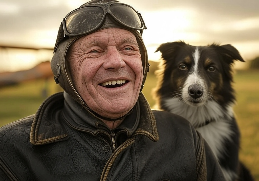 old elderly pilot dog laughing Blank Meme Template