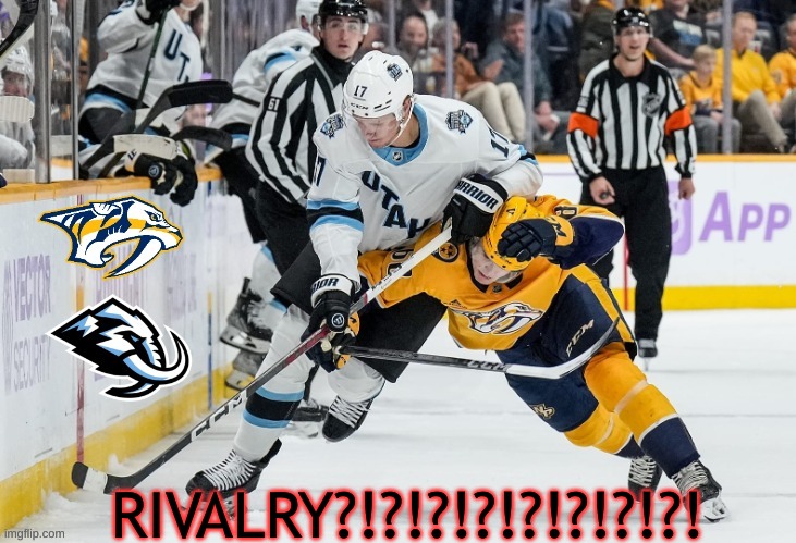 Utah Mammoth meme | RIVALRY?!?!?!?!?!?!?!?! | image tagged in memes,hockey,ice hockey,nhl,sports,utah | made w/ Imgflip meme maker