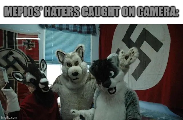 mepios haters are closer to nazis than mepios himself | MEPIOS' HATERS CAUGHT ON CAMERA: | image tagged in mepios,nazi,furry,caught on camera,anti furry | made w/ Imgflip meme maker